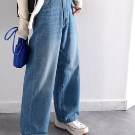 【244】[売れ筋1位獲得！]美シルエット ハイウエストルーズデニムパンツ レディース ストレート ワイドシルエット 着回し力抜群 2025春夏新作 韓国風 カジュアル
