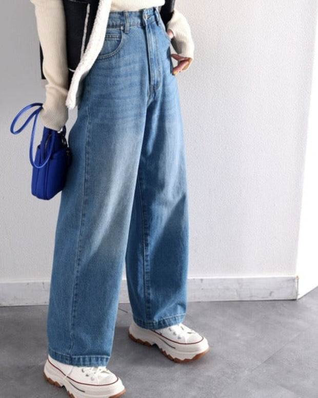 【244】[売れ筋1位獲得！]美シルエット ハイウエストルーズデニムパンツ レディース ストレート ワイドシルエット 着回し力抜群 2025春夏新作 韓国風 カジュアル