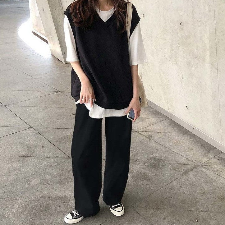 お得なバーゲン  セットアップ 無地 ゆったり Tシャツ ベスト ワイドパンツ 3点セット シンプル モード系 おしゃれ きれいめ系 カジュアル デイリーコーデ ID252