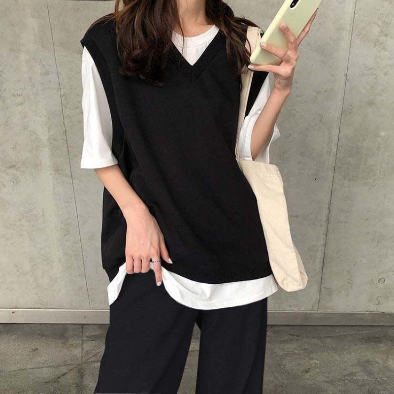 お得なバーゲン  セットアップ 無地 ゆったり Tシャツ ベスト ワイドパンツ 3点セット シンプル モード系 おしゃれ きれいめ系 カジュアル デイリーコーデ ID252