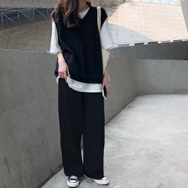 お得なバーゲン  セットアップ 無地 ゆったり Tシャツ ベスト ワイドパンツ 3点セット シンプル モード系 おしゃれ きれいめ系 カジュアル デイリーコーデ ID252