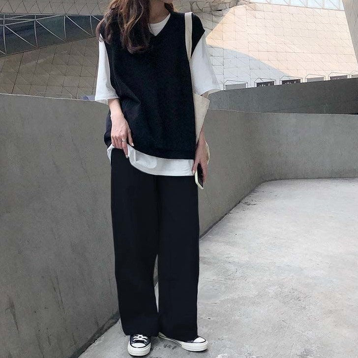 お得なバーゲン  セットアップ 無地 ゆったり Tシャツ ベスト ワイドパンツ 3点セット シンプル モード系 おしゃれ きれいめ系 カジュアル デイリーコーデ ID252