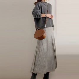 「大特価セール」着回し力抜群 2点SET 見逃し厳禁 無地 ニット+ロング ギャザー スカート ワンピースセット ID1677