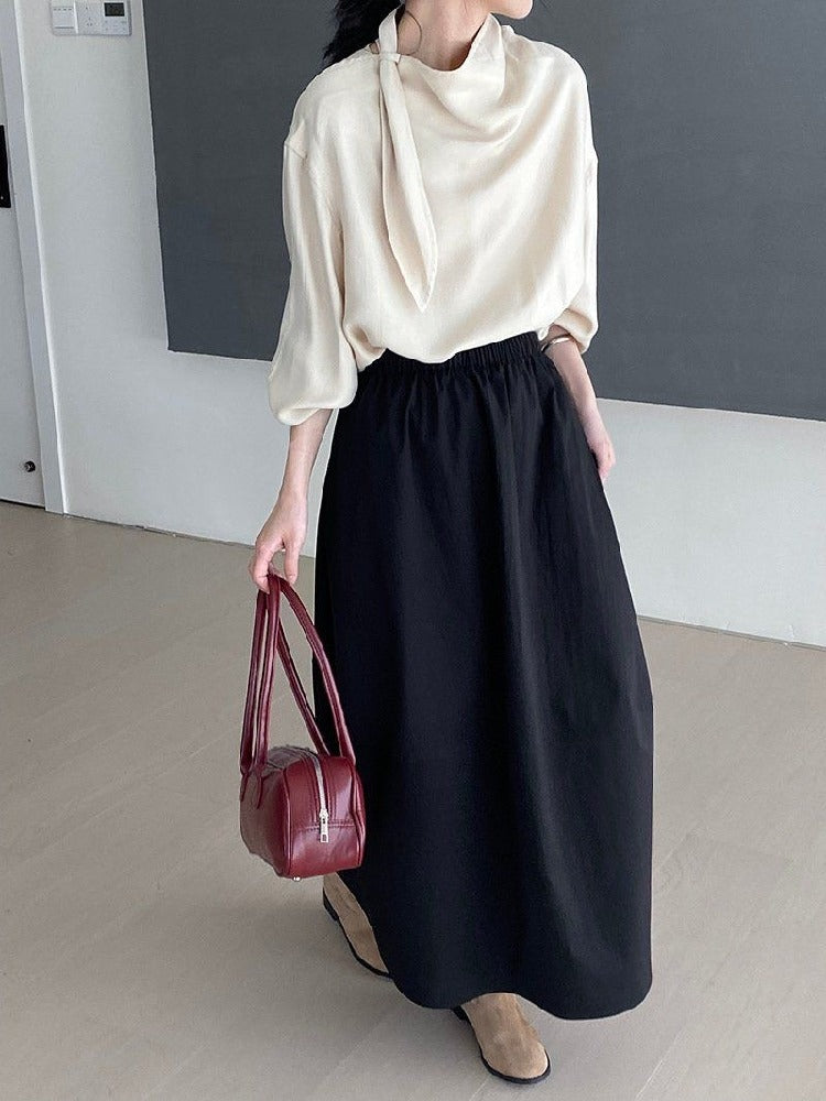 ハイウエスト フレアスカート ミディ丈 ゆったりシルエット プチさんOK 毎日着やすい 着回し万能 スカート ノーシーズン ID995