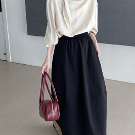 ハイウエスト フレアスカート ミディ丈 ゆったりシルエット プチさんOK 毎日着やすい 着回し万能 スカート ノーシーズン ID995