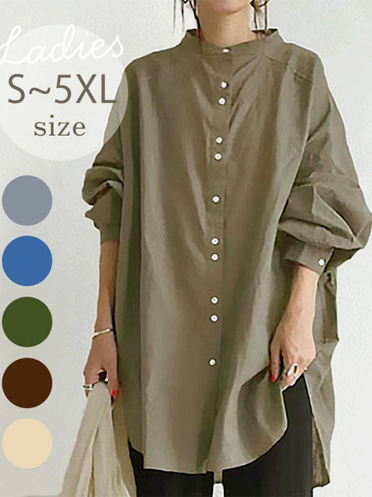長袖シャツ ブラウス シンプル 無地 ゆったりリラックス 体型カバー きれいめベーシック デイリーコーデ お得価格 ID105