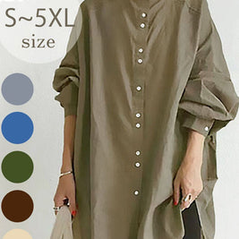 長袖シャツ ブラウス シンプル 無地 ゆったりリラックス 体型カバー きれいめベーシック デイリーコーデ お得価格 ID105