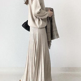 ID82 Set-up, loose, plain, A-line, 100-fold skirt, high waist, simple, clean, comfortable, stylish, fashion 