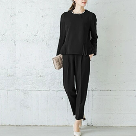 「主役級ママコーデ」パンツセット レディース 見逃し厳禁 ビジネススーツ 裾プリーツ 上着 ハイウエスト ストレートパンツ オフィス フォーマル セット 婚葬祭 法事 礼服 葬式 入学式 入園式 卒業式 卒園式 ID320