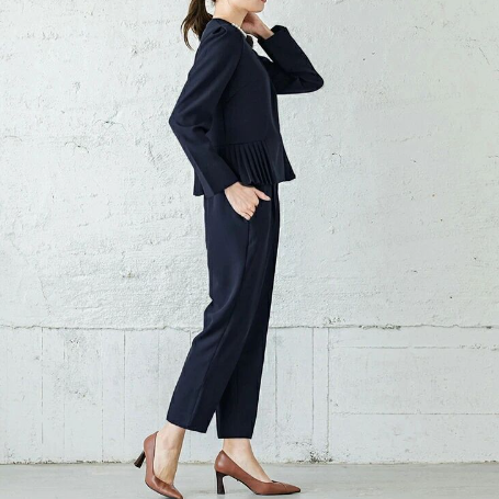「主役級ママコーデ」パンツセット レディース 見逃し厳禁 ビジネススーツ 裾プリーツ 上着 ハイウエスト ストレートパンツ オフィス フォーマル セット 婚葬祭 法事 礼服 葬式 入学式 入園式 卒業式 卒園式 ID320