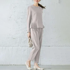 「主役級ママコーデ」パンツセット レディース 見逃し厳禁 ビジネススーツ 裾プリーツ 上着 ハイウエスト ストレートパンツ オフィス フォーマル セット 婚葬祭 法事 礼服 葬式 入学式 入園式 卒業式 卒園式 ID320