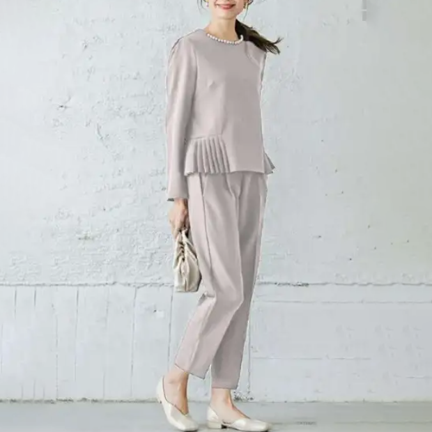 「主役級ママコーデ」パンツセット レディース 見逃し厳禁 ビジネススーツ 裾プリーツ 上着 ハイウエスト ストレートパンツ オフィス フォーマル セット 婚葬祭 法事 礼服 葬式 入学式 入園式 卒業式 卒園式 ID320