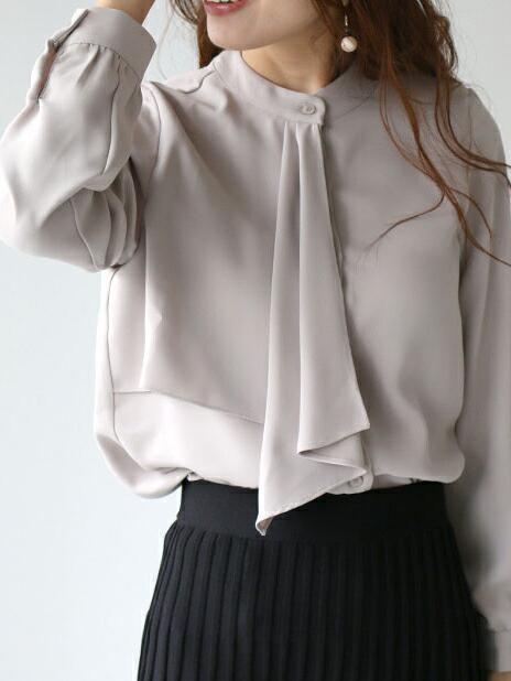 ID89 Shirt Design Small Collar Ribbon Long Sleeve Top Elegant Clean Office Casual Coordination 