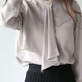 ID89 Shirt Design Small Collar Ribbon Long Sleeve Top Elegant Clean Office Casual Coordination 