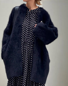 【再入荷予定】「人気アイテム大幅値下げ」ふわふわ フェザーニット コート レディース 冬 アウター 秋冬 ノーカラー ロング 丈 コート ファーニットコート ID1816