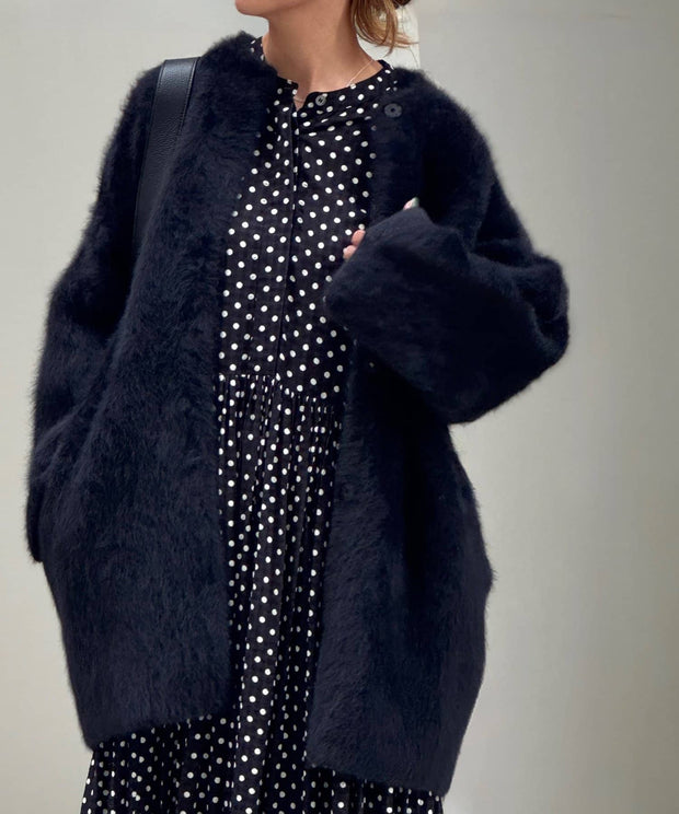 【再入荷予定】「人気アイテム大幅値下げ」ふわふわ フェザーニット コート レディース 冬 アウター 秋冬 ノーカラー ロング 丈 コート ファーニットコート ID1816