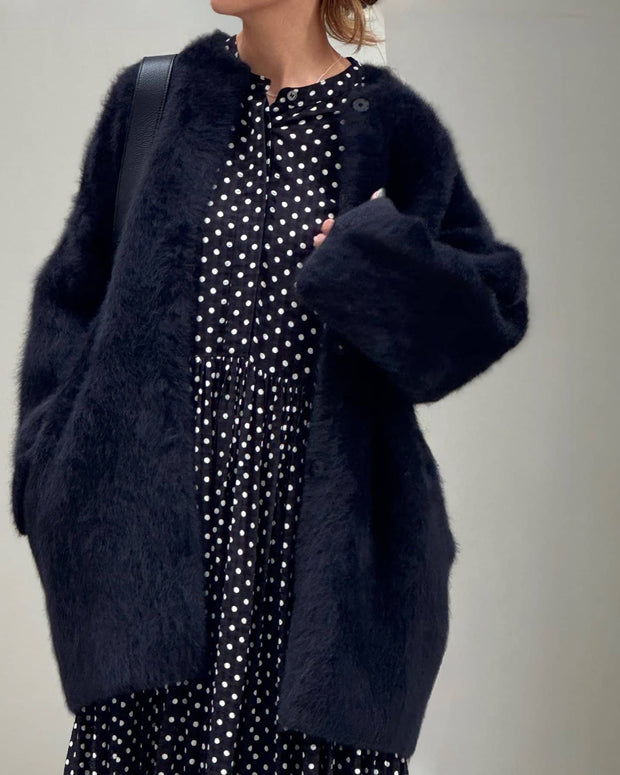 【再入荷予定】「人気アイテム大幅値下げ」ふわふわ フェザーニット コート レディース 冬 アウター 秋冬 ノーカラー ロング 丈 コート ファーニットコート ID1816