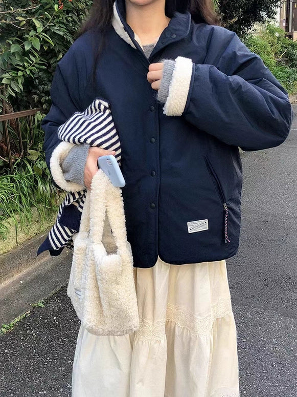 「大人気商品も値下げ中」2WAY ボアジャケット レディース リバーシブル アウター ふわもこ 防寒 カジュアル 軽量 ゆったり 体型カバー 秋冬 コーデ ID2194