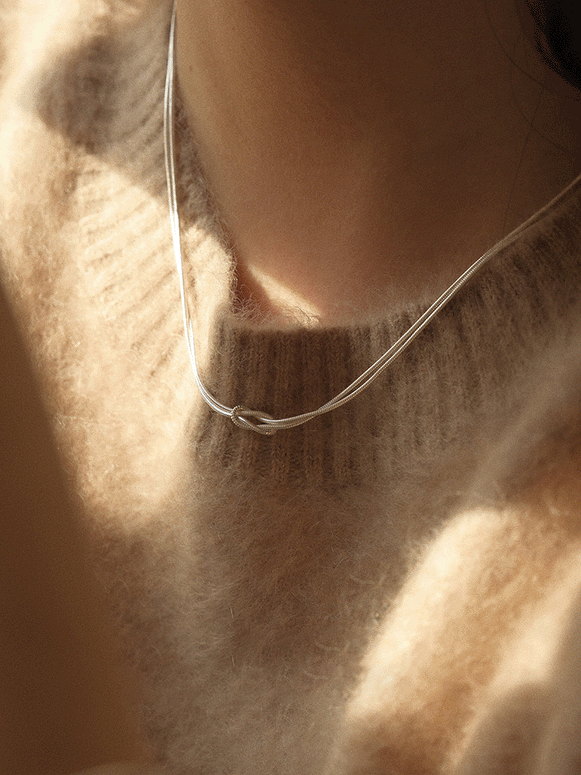 【463】2連 ねじりノット スネークチェーン ネックレス レディース シンプル シルバー ゴールド 重ね付けOK 通勤アクセサリー 同デザインブレスあり 2025新作