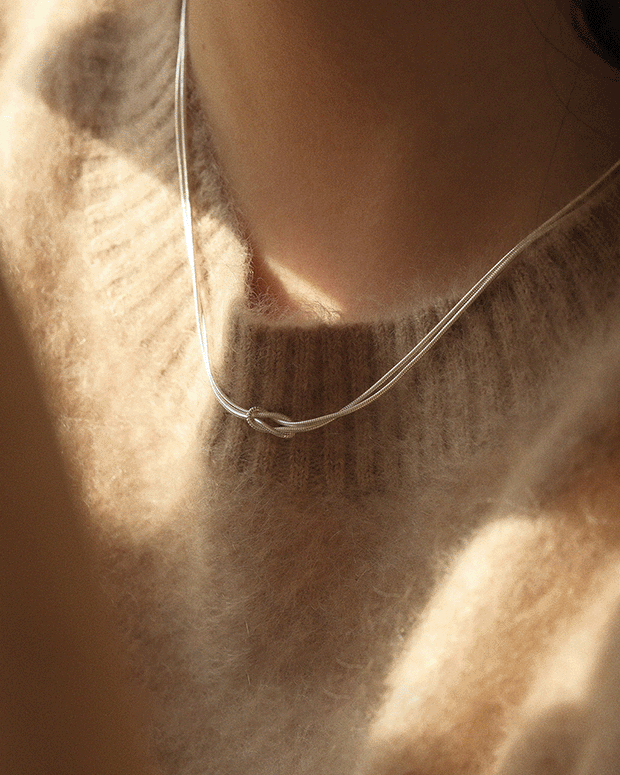 【463】2連 ねじりノット スネークチェーン ネックレス レディース シンプル シルバー ゴールド 重ね付けOK 通勤アクセサリー 同デザインブレスあり 2025新作