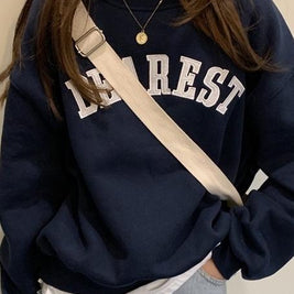 ID106 Sweatshirt with embroidered logo, thin round neck, loose fit, fashionable and comfortable design, trendy casual top 