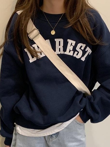 ID106 Sweatshirt with embroidered logo, thin round neck, loose fit, fashionable and comfortable design, trendy casual top 