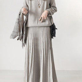 ID82 Set-up, loose, plain, A-line, 100-fold skirt, high waist, simple, clean, comfortable, stylish, fashion 