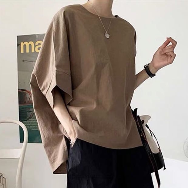 Tシャツ  レディース リネンコットン シャツ 2色 S-XL レトロ 香港風 韓国風 ゆったり ビッグサイズ スリム効果 カジュアル マルチスタイル ID330