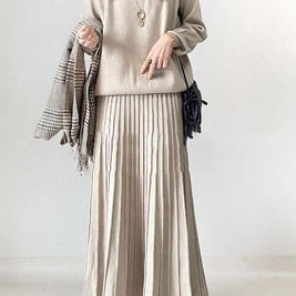 ID82 Set-up, loose, plain, A-line, 100-fold skirt, high waist, simple, clean, comfortable, stylish, fashion 