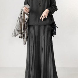 ID82 Set-up, loose, plain, A-line, 100-fold skirt, high waist, simple, clean, comfortable, stylish, fashion 