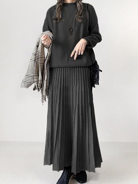 ID82 Set-up, loose, plain, A-line, 100-fold skirt, high waist, simple, clean, comfortable, stylish, fashion 