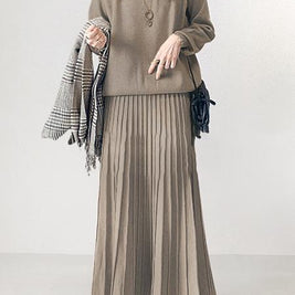 ID82 Set-up, loose, plain, A-line, 100-fold skirt, high waist, simple, clean, comfortable, stylish, fashion 