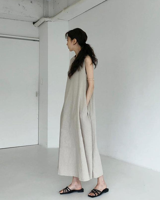 【642】7色展開 S〜4XL対応 コットンリネン ワンピース レディース ノースリーブ ロング丈 ゆったりシルエット 夏 新作 体型カバー 大人カジュアル