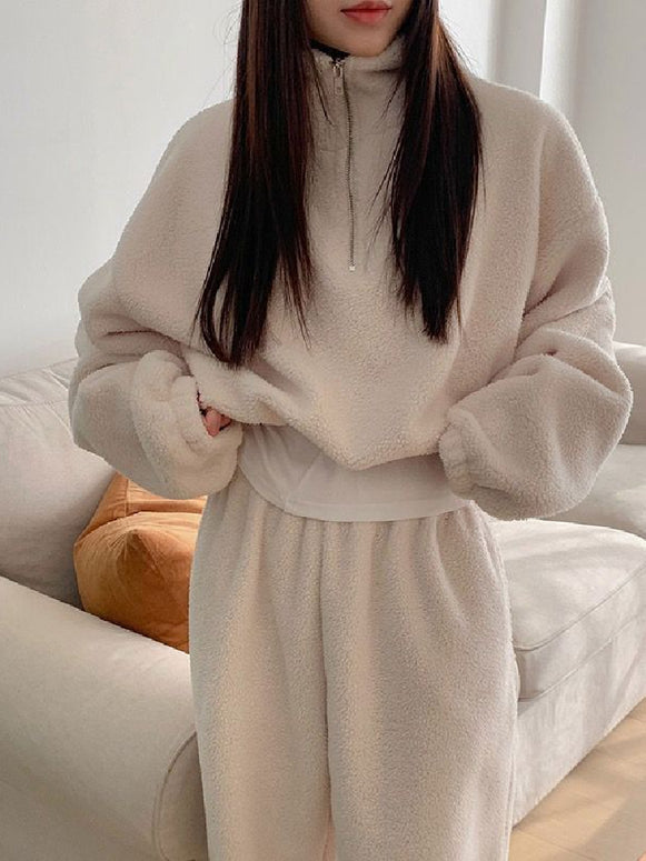 ふわもこ セットアップ レディース ルームウェア リラックス ワイドパンツ 上下セット フリース素材 ゆったり 可愛い カジュアル おしゃれ 秋冬 新作 ID2250