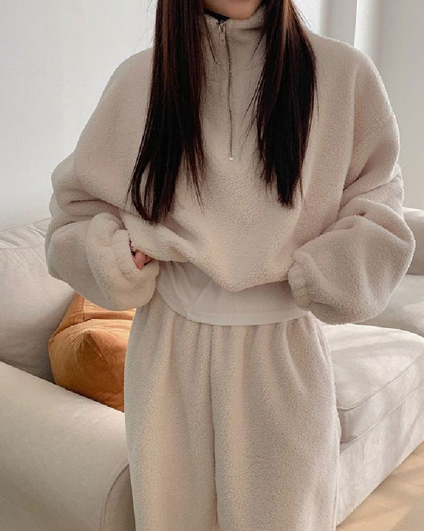 ふわもこ セットアップ レディース ルームウェア リラックス ワイドパンツ 上下セット フリース素材 ゆったり 可愛い カジュアル おしゃれ 秋冬 新作 ID2250