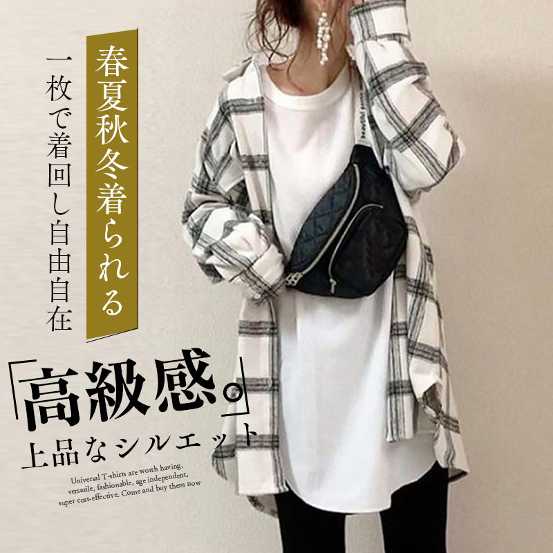 ID121 Shirt Checkered Pattern Loose Fit Thin Outerwear Long Sleeve Tops Perfect for Layering Natural Style Light and Stylish Recommended for Casual Coordination 