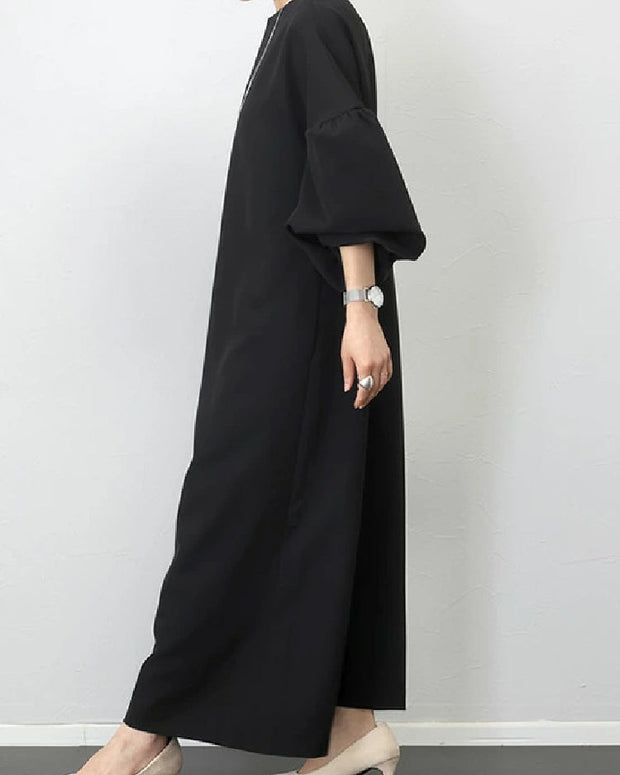 ワンピース レディース ロングワンピース 丸首 長袖 パフスリーブ ゆったり 体型カバー おしゃれ シンプル 通勤 通学 お出かけ デート ママコーデ 春秋 冬まで着回し可能 フォーマルにも対応 ID1631