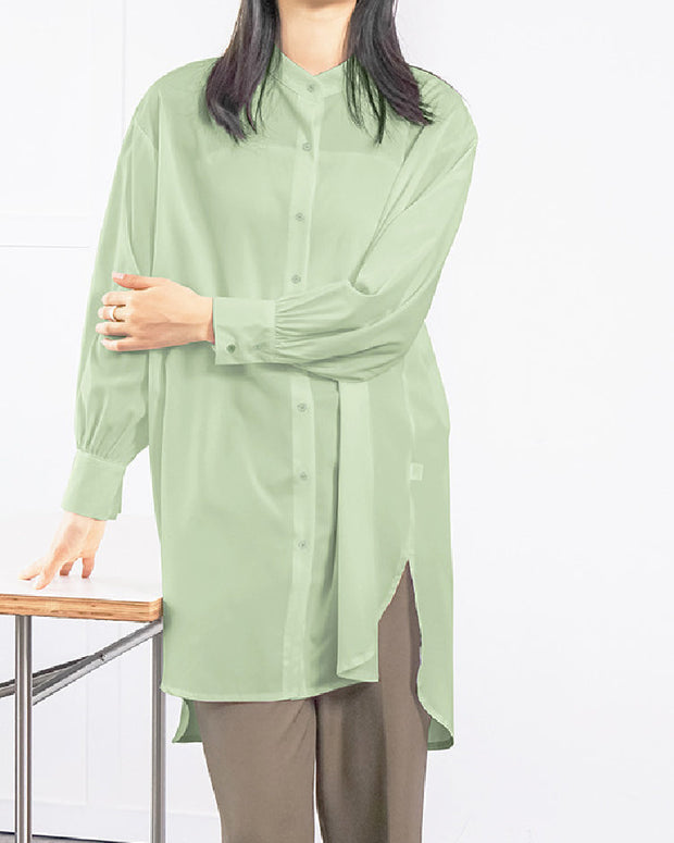 6色展開 スタンドカラー シャツ レディース 長袖 無地 ゆったり ロングシャツ 体型カバー シンプル カジュアル オフィス 通勤 羽織り 着回し 上品 トップス ID1772