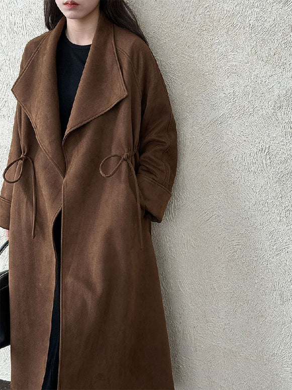 上品 スエード調 ロングコート レディース ゆったり ベルト付き 大人きれいめ アウター 秋冬 コーデ ID2301