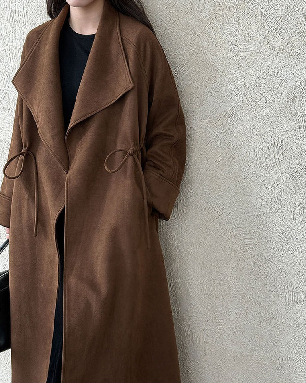 上品 スエード調 ロングコート レディース ゆったり ベルト付き 大人きれいめ アウター 秋冬 コーデ ID2301