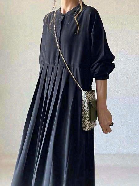 ID87 One-piece dress with buttons, long sleeves, full length dress, ankle length, feminine, simple, stylish 