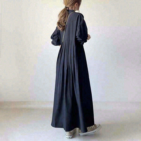 ID87 One-piece dress with buttons, long sleeves, full length dress, ankle length, feminine, simple, stylish 