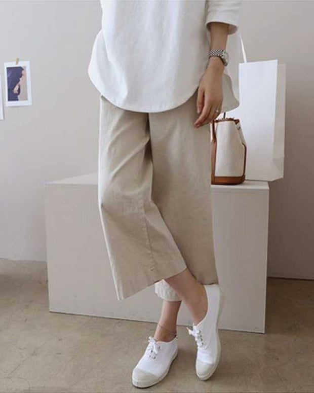 パンツ コットンリネン ゆったり カジュアル ナチュラル シンプルデザイン 涼感 ワイドシルエット おしゃれ きれいめ系 デイリーコーデ ID266