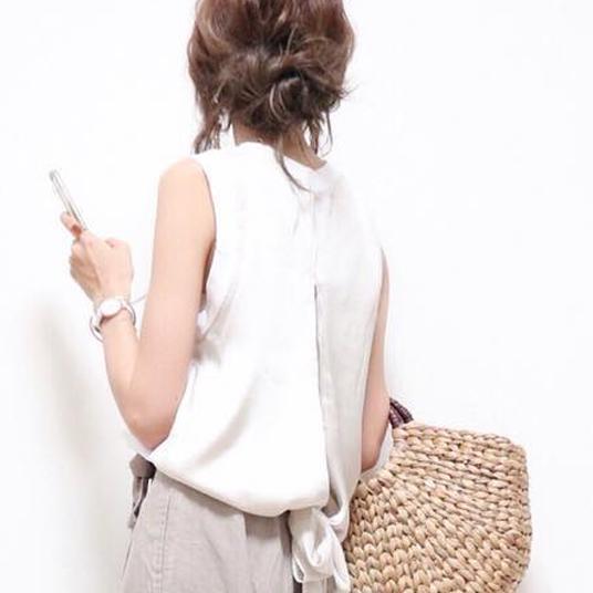 激安バーゲン！春の大放出セットアップ クルーネック ノースリーブ ウエストリボン付き ワイドパンツ 2点セット ゆったり おしゃれ レディース デイリーコーデ ID328