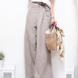 激安バーゲン！春の大放出セットアップ クルーネック ノースリーブ ウエストリボン付き ワイドパンツ 2点セット ゆったり おしゃれ レディース デイリーコーデ ID328