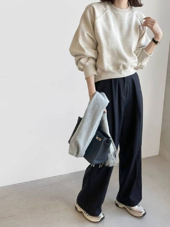 スウェット レディース 長袖 クルーネック プルオーバー 短丈 ゆったり バットスリーブ カジュアル 通勤 学生 デイリー シンプル おしゃれ 体型カバー 秋冬 トップス ID1724