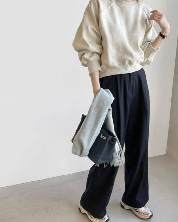 スウェット レディース 長袖 クルーネック プルオーバー 短丈 ゆったり バットスリーブ カジュアル 通勤 学生 デイリー シンプル おしゃれ 体型カバー 秋冬 トップス ID1724