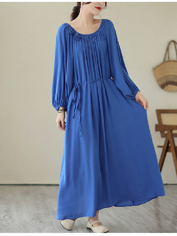 5色展開 ロングワンピース レディース 長袖 ゆったり 体型カバー フォーマル 高見え 上品シルエット 秋新作 ID1238