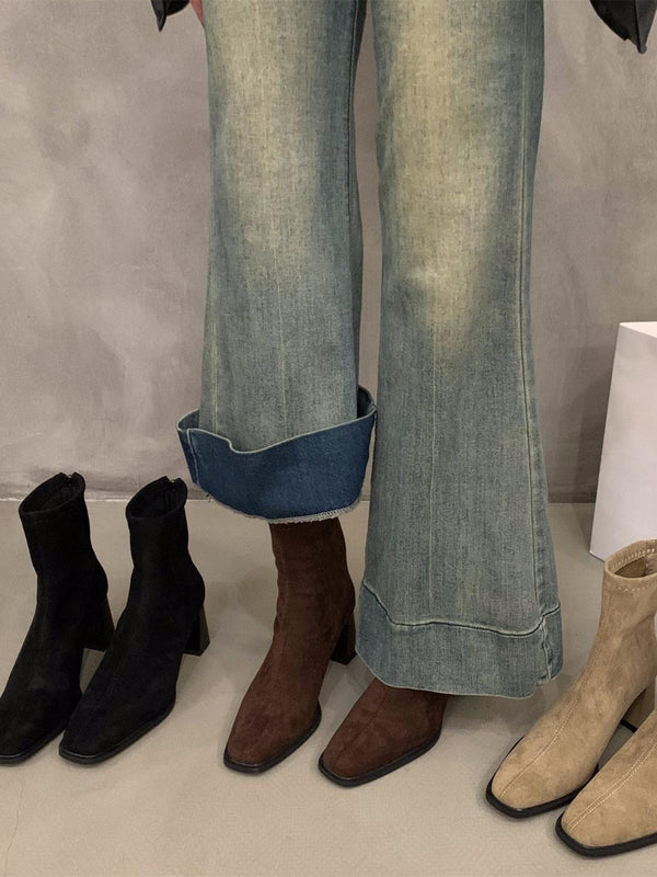 美脚効果 ショートブーツ レディース スエード調 スクエアトゥ 太ヒール 脚長 ブーツ ショート丈 おしゃれ 秋 冬 韓国風 定番 歩きやすい カジュアル 通勤 通学 3色展開 ID1780