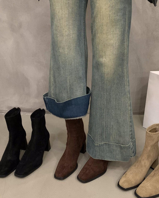 美脚効果 ショートブーツ レディース スエード調 スクエアトゥ 太ヒール 脚長 ブーツ ショート丈 おしゃれ 秋 冬 韓国風 定番 歩きやすい カジュアル 通勤 通学 3色展開 ID1780